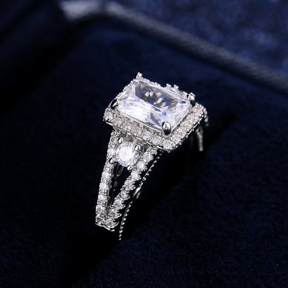 Jewelry - Silver S925 Emerald Cut White Diamond Ring